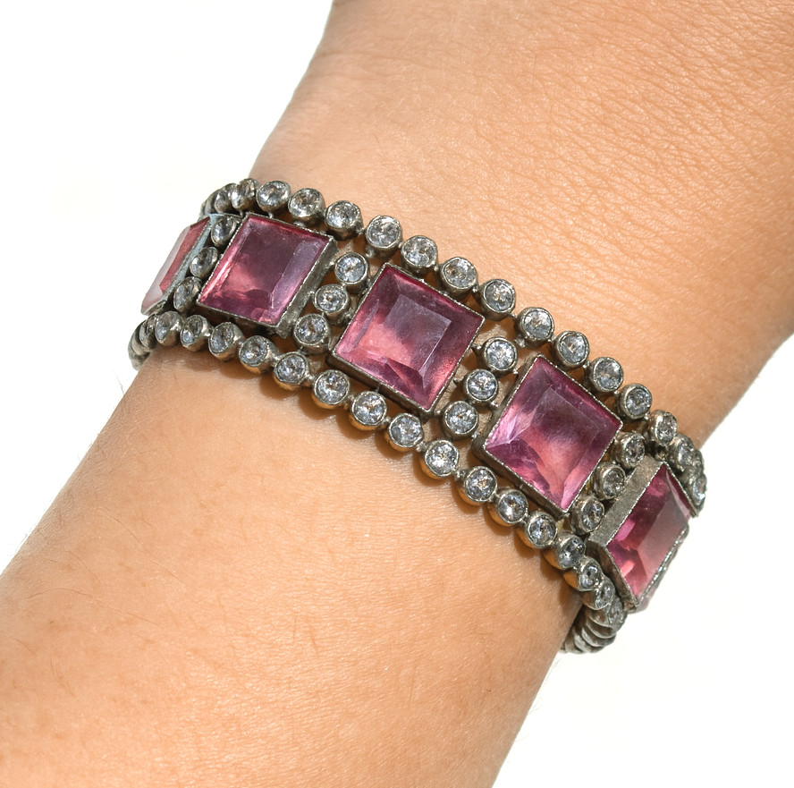 Bracelet / Cuff Period 1930s Art Deco Style Jewelry Amethyst Cabochons 1920s Roaring Twenties