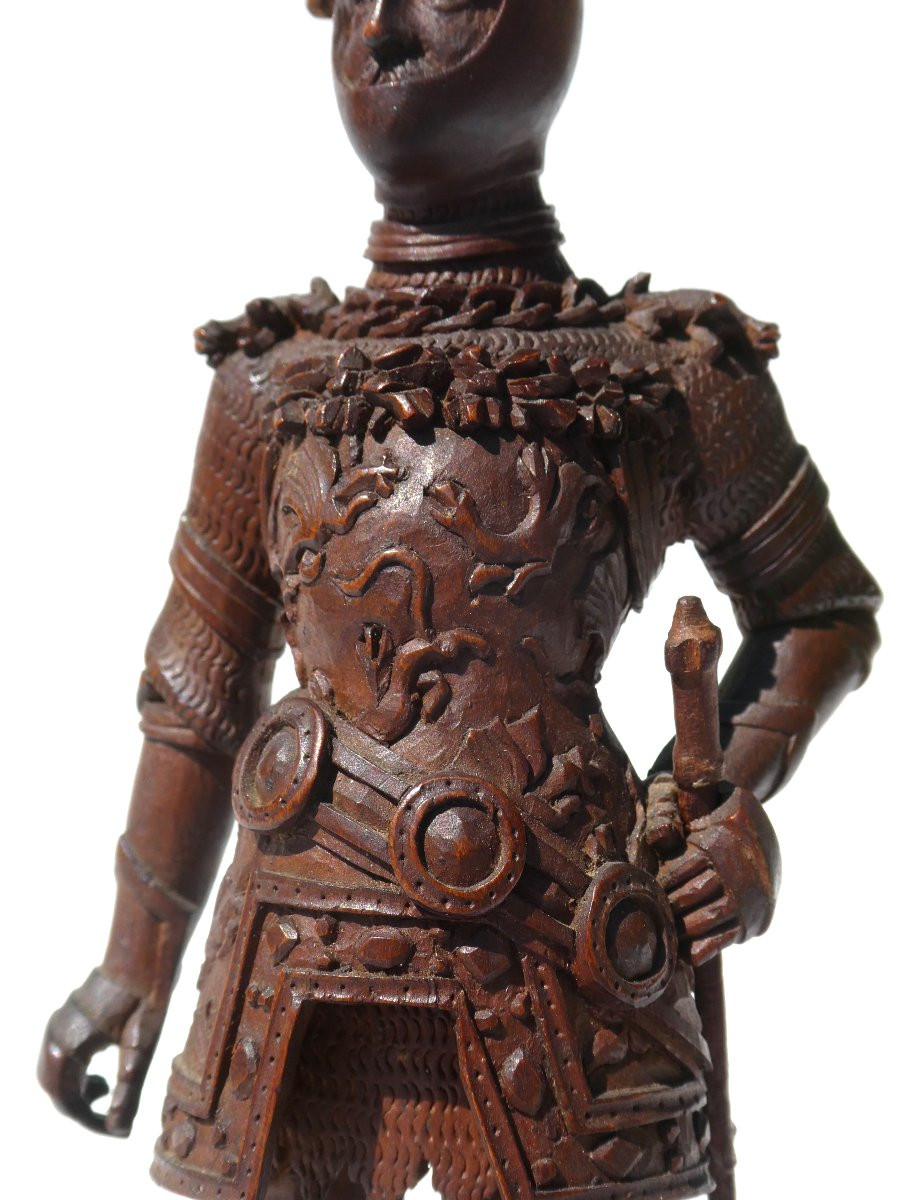 Chevalier En Bois Sculpté , Sculpture Buis XIXe Siecle Style Neo Gothique , XIXe , Napoléon III-photo-1