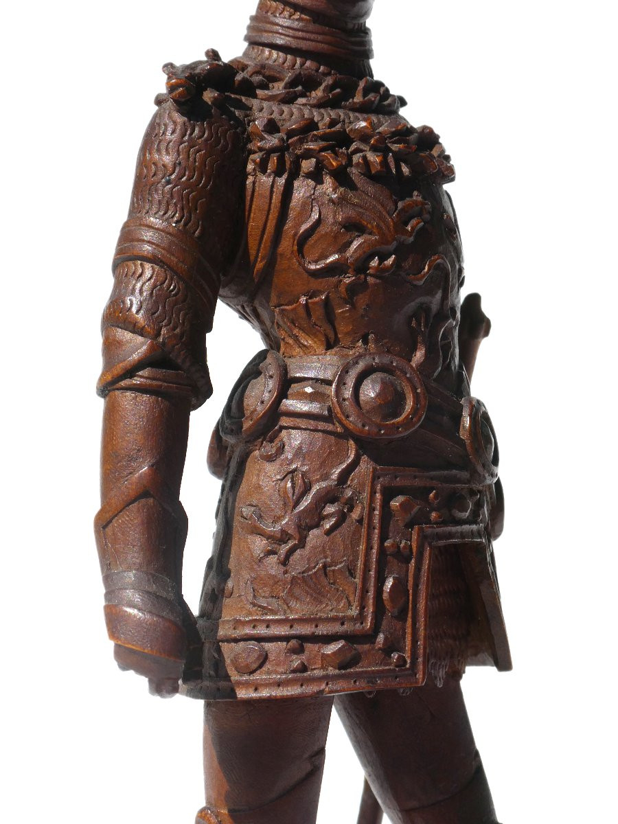 Chevalier En Bois Sculpté , Sculpture Buis XIXe Siecle Style Neo Gothique , XIXe , Napoléon III-photo-5