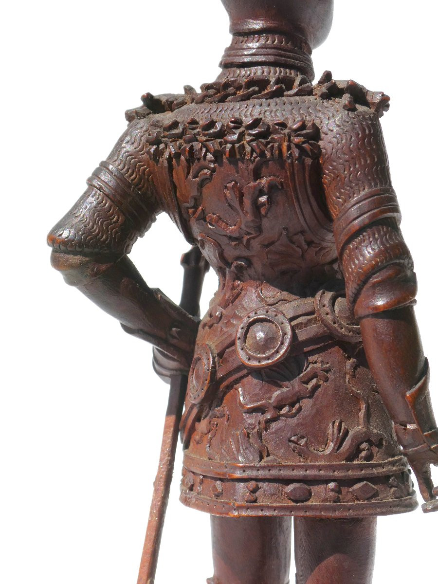 Chevalier En Bois Sculpté , Sculpture Buis XIXe Siecle Style Neo Gothique , XIXe , Napoléon III-photo-6