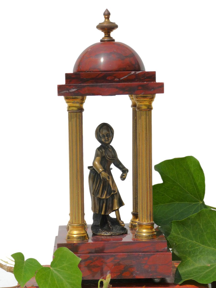 Pair Of Antique Temples, 18th Century Style, Red Marble & Gilt Bronze, 19th Century Tholos, Columns-photo-4