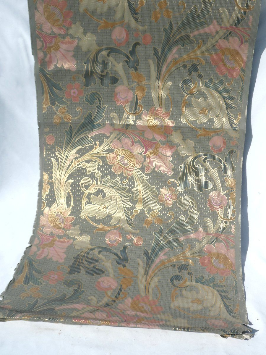 Rouleau De Papier Peint , Art Nouveau , XIXe , Lé , Fleurs & Dorure , 1900 , Arts Decoratifs-photo-2