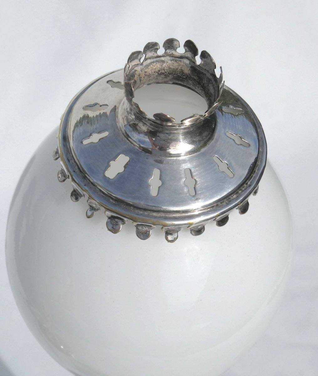 Pair Of Candlesticks / Candlesticks With System, 1900s Period, Silver-plated Metal, Opaline Globe, Tealight Holders-photo-5