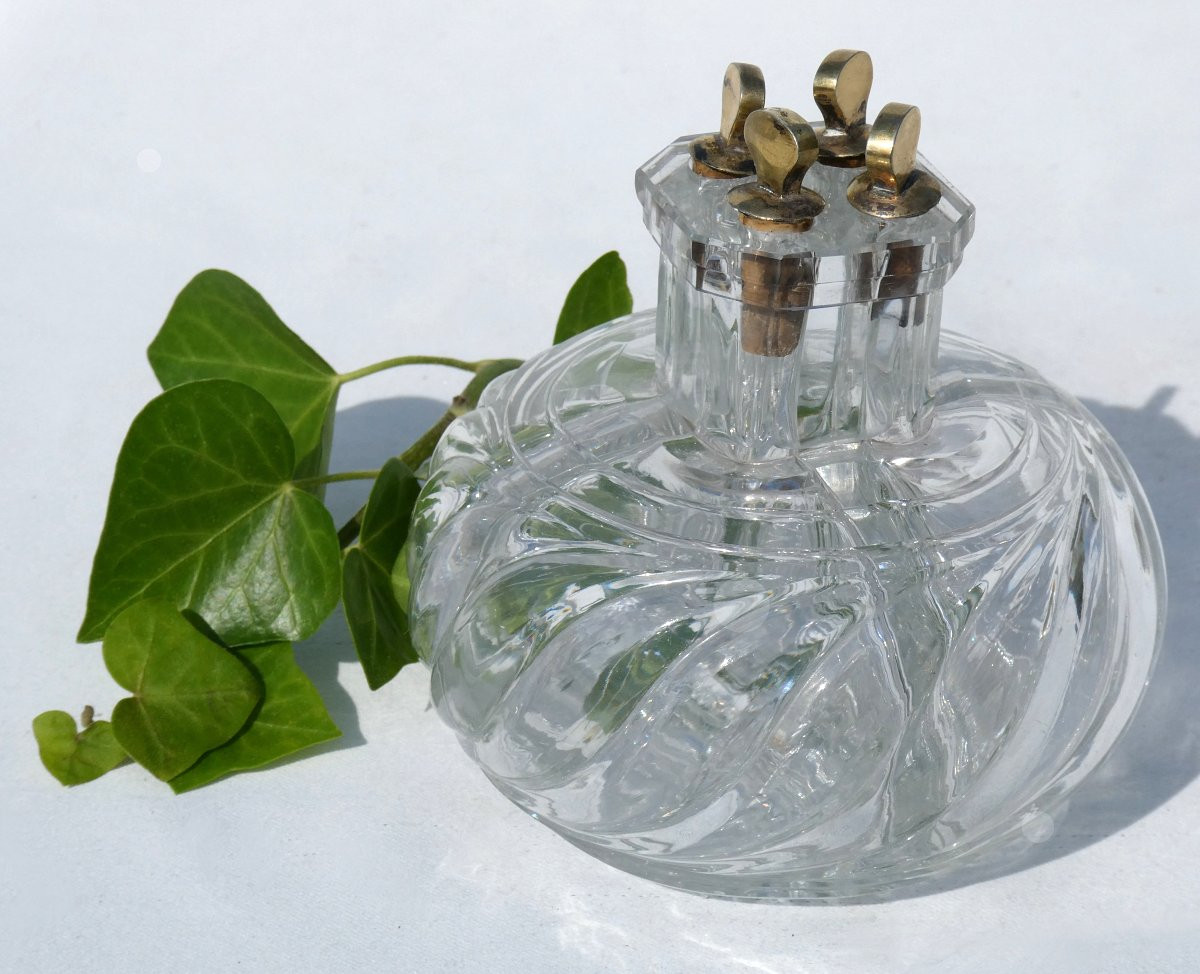 Cave à Parfum , Cristal Du Creusot Baccarat , Flacons à 4 parties , Bouchons En Argent Vermeil-photo-3