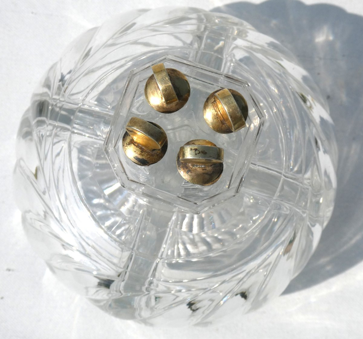 Cave à Parfum , Cristal Du Creusot Baccarat , Flacons à 4 parties , Bouchons En Argent Vermeil-photo-2