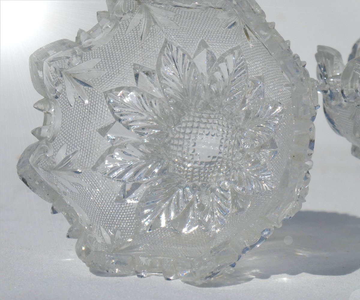 Paire De Salerons XIXe Cristal Moulé Du Creusot / Baccarat , Décor Gothique 1820 Charles X-photo-4