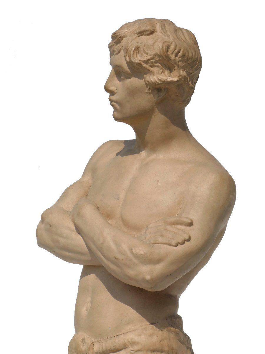 Sculpture En Terre Cuite , Homme Torse Nu , Sportif Vers 1890 , Jorgensen Kobenhavn , Sport-photo-3