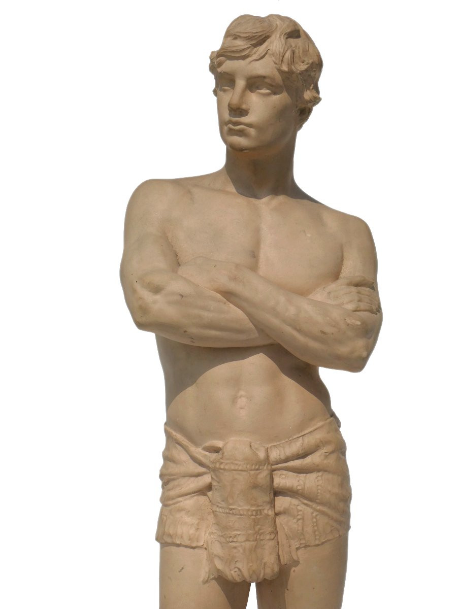 Sculpture En Terre Cuite , Homme Torse Nu , Sportif Vers 1890 , Jorgensen Kobenhavn , Sport-photo-4