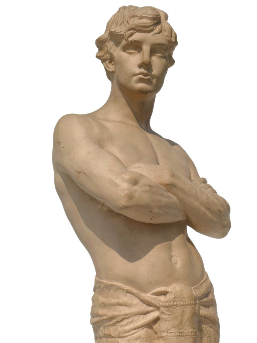 Sculpture En Terre Cuite , Homme Torse Nu , Sportif Vers 1890 , Jorgensen Kobenhavn , Sport-photo-1