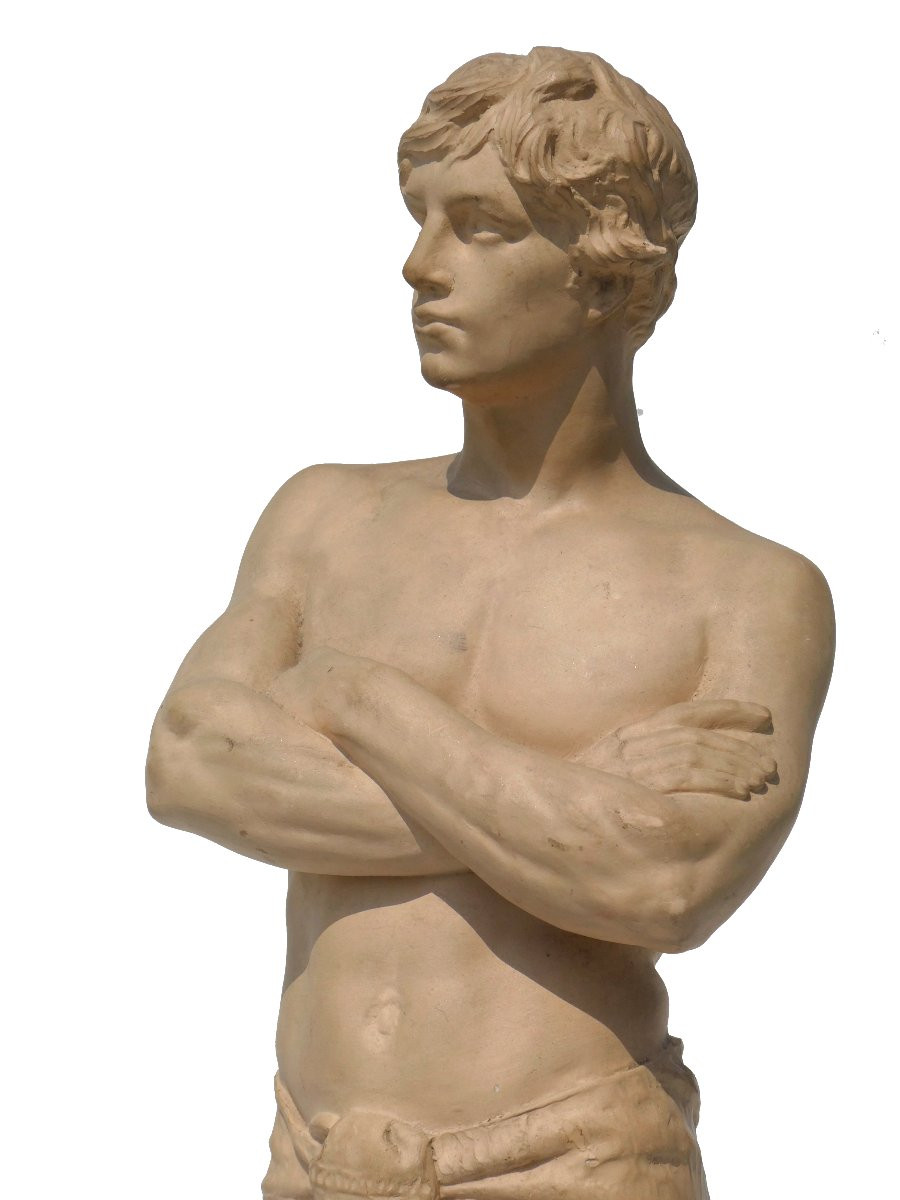 Sculpture En Terre Cuite , Homme Torse Nu , Sportif Vers 1890 , Jorgensen Kobenhavn , Sport-photo-7