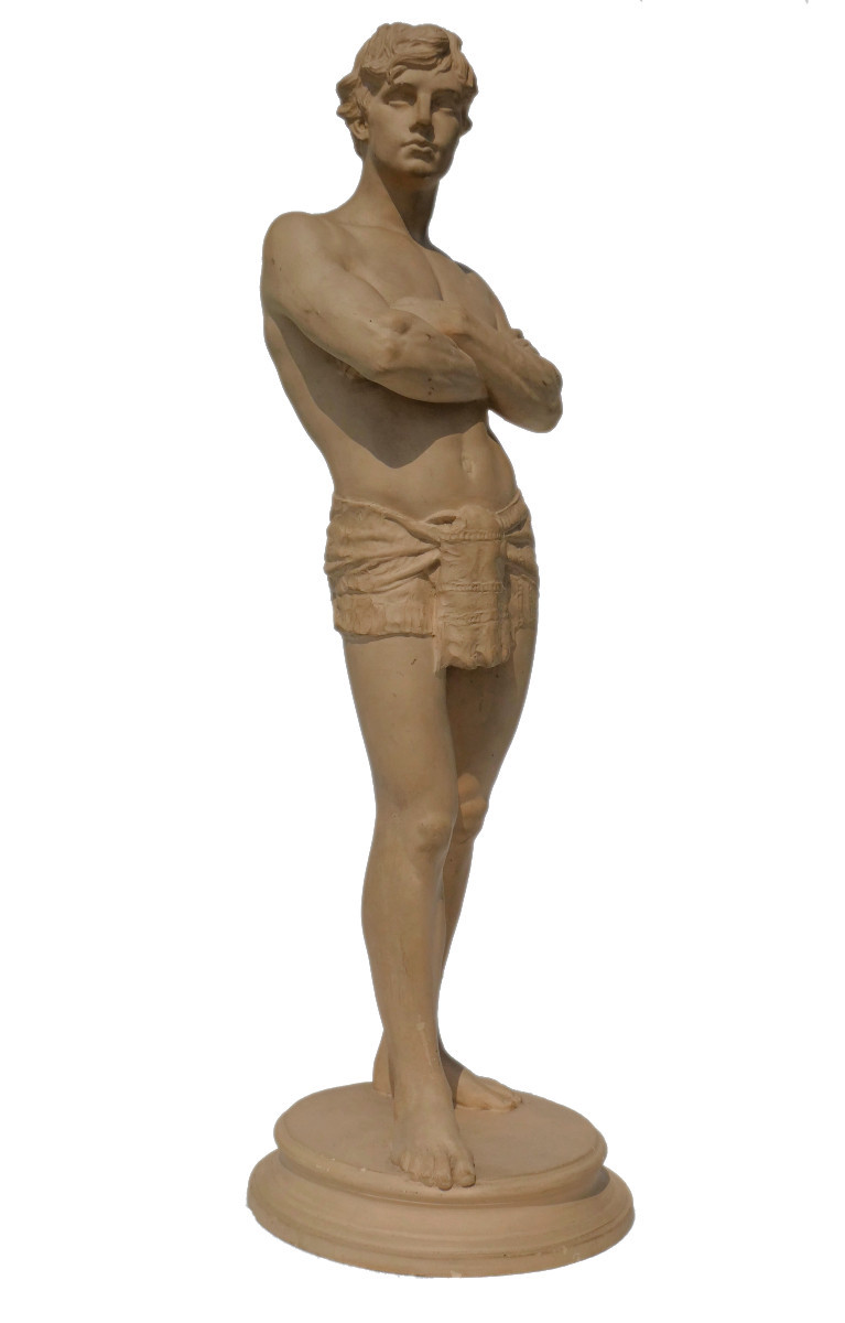 Sculpture En Terre Cuite , Homme Torse Nu , Sportif Vers 1890 , Jorgensen Kobenhavn , Sport