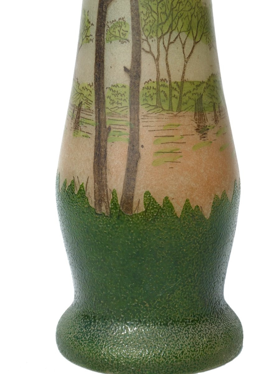 Grand Vase Soliflore En Verre émaillé , Decor Lacustre , Theodore Legras , XIXe , Voiliers-photo-2