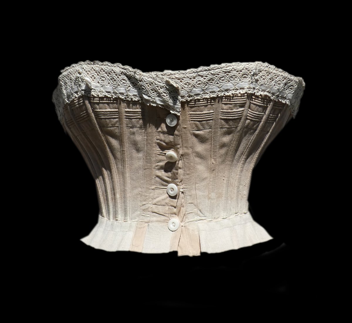 CORSET DE JOUR EPOQUE 1870 , LINGERIE XIXE , COTON / DENTELLE , SOUS VETEMENT , COSTUME-photo-2