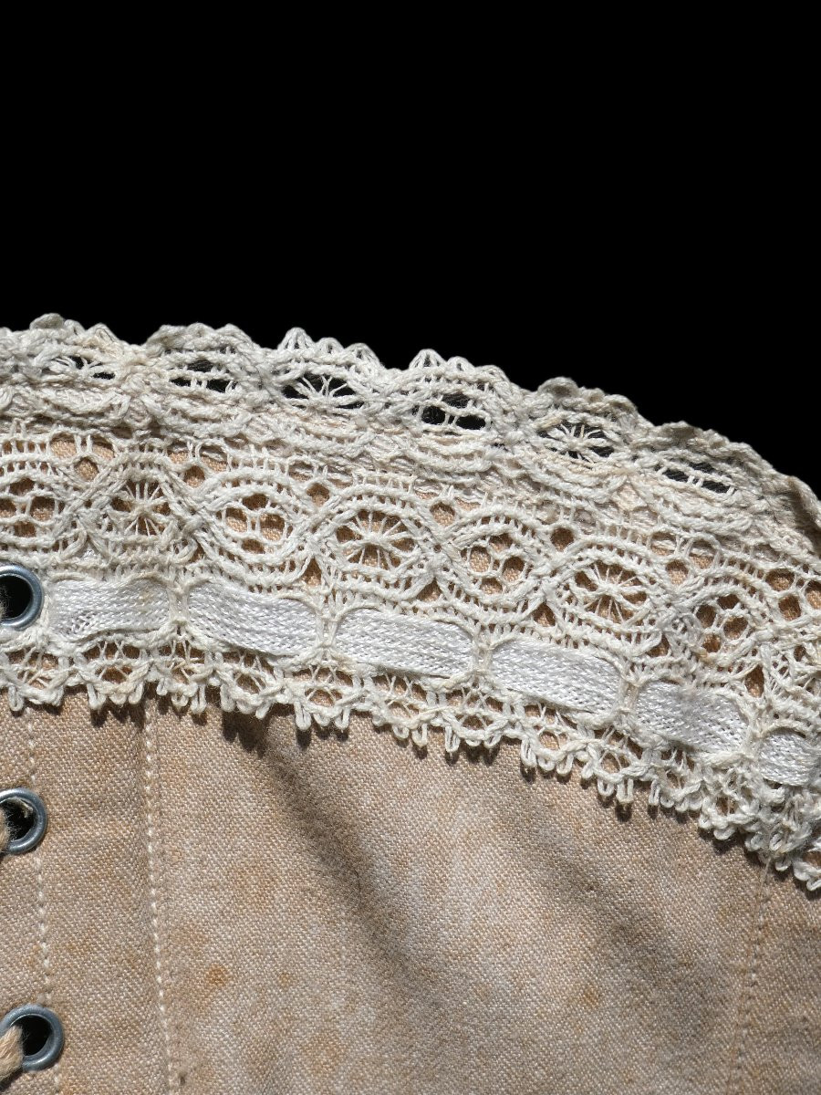 CORSET DE JOUR EPOQUE 1870 , LINGERIE XIXE , COTON / DENTELLE , SOUS VETEMENT , COSTUME-photo-3