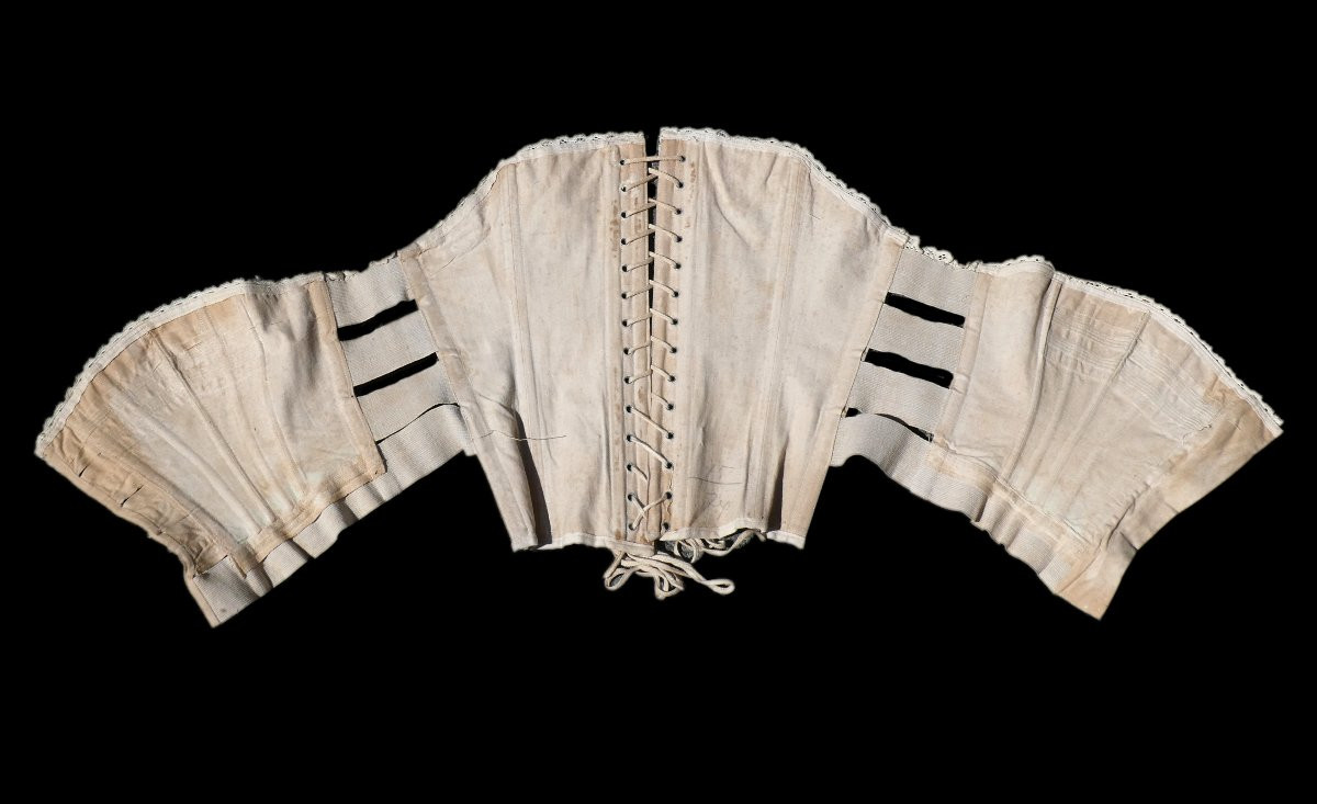 CORSET DE JOUR EPOQUE 1870 , LINGERIE XIXE , COTON / DENTELLE , SOUS VETEMENT , COSTUME-photo-4