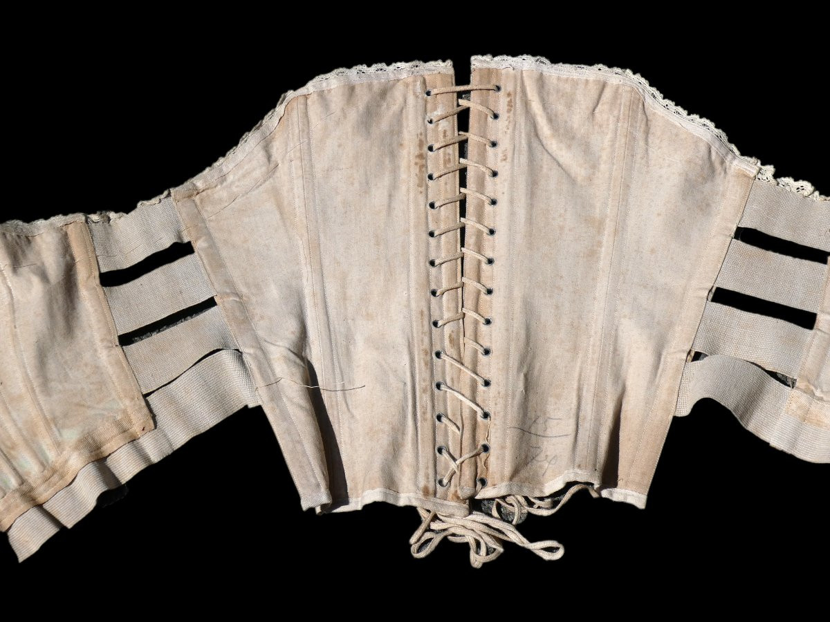 CORSET DE JOUR EPOQUE 1870 , LINGERIE XIXE , COTON / DENTELLE , SOUS VETEMENT , COSTUME-photo-5