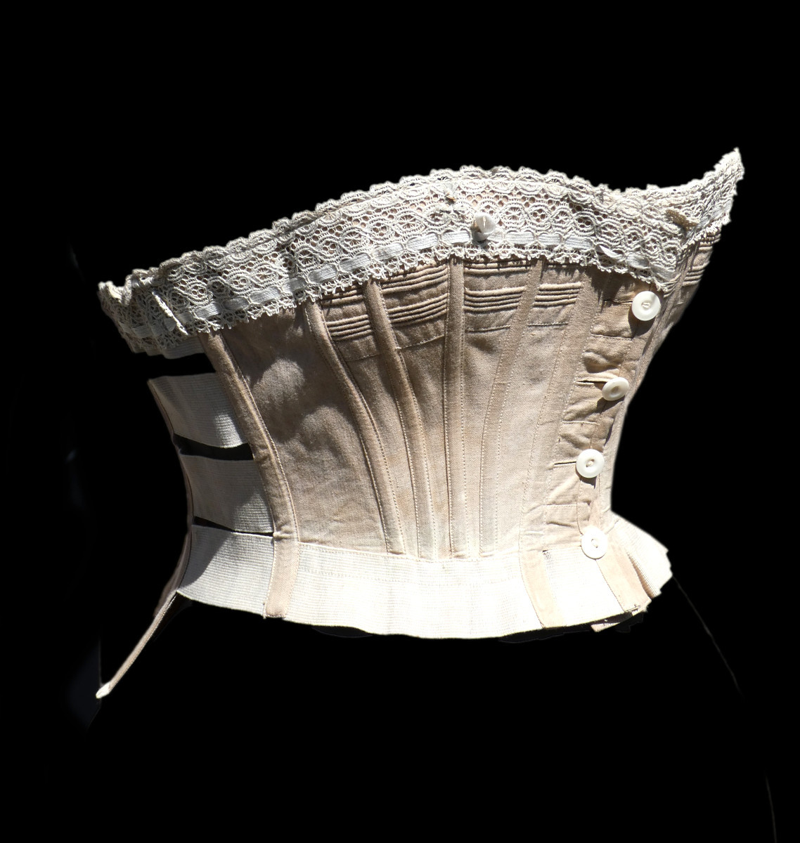 CORSET DE JOUR EPOQUE 1870 , LINGERIE XIXE , COTON / DENTELLE , SOUS VETEMENT , COSTUME