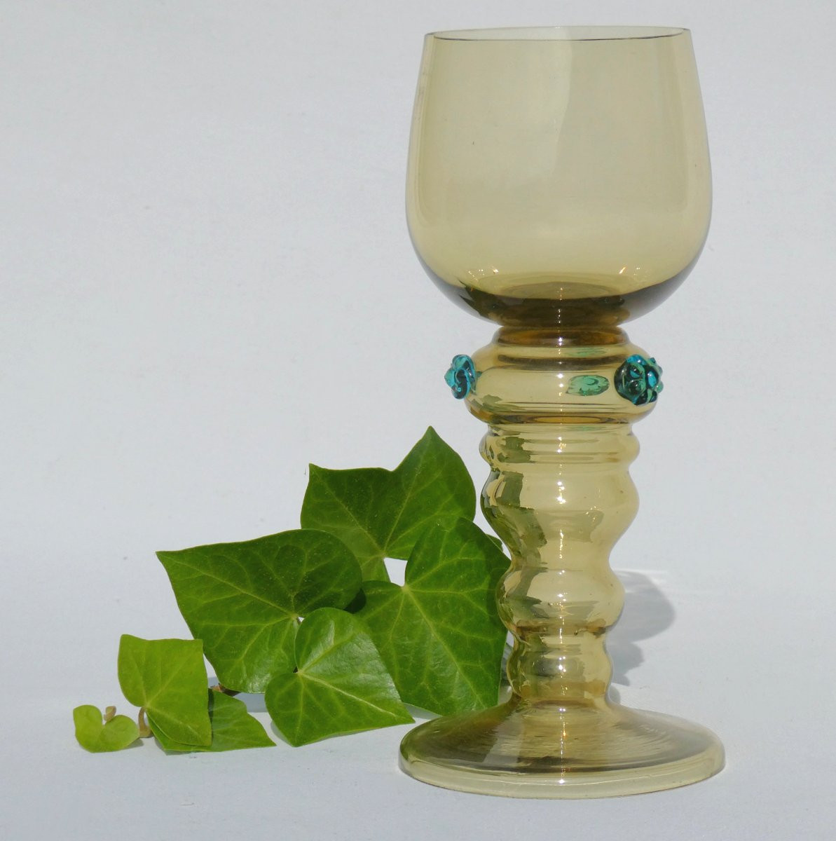 Set Of 12 White Wine Glasses, Roemer, Gothic Style, Blown Glass, 1900, Rhine Wine-photo-2