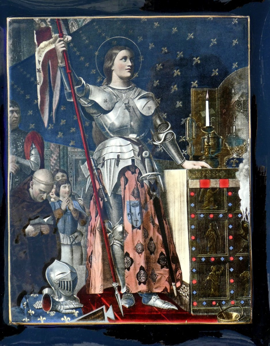 Grand Plat En Faience De Sarreguemines , Jeanne D'Arc D'Apres Ingres , Sacre Du Roi Charles VII-photo-2