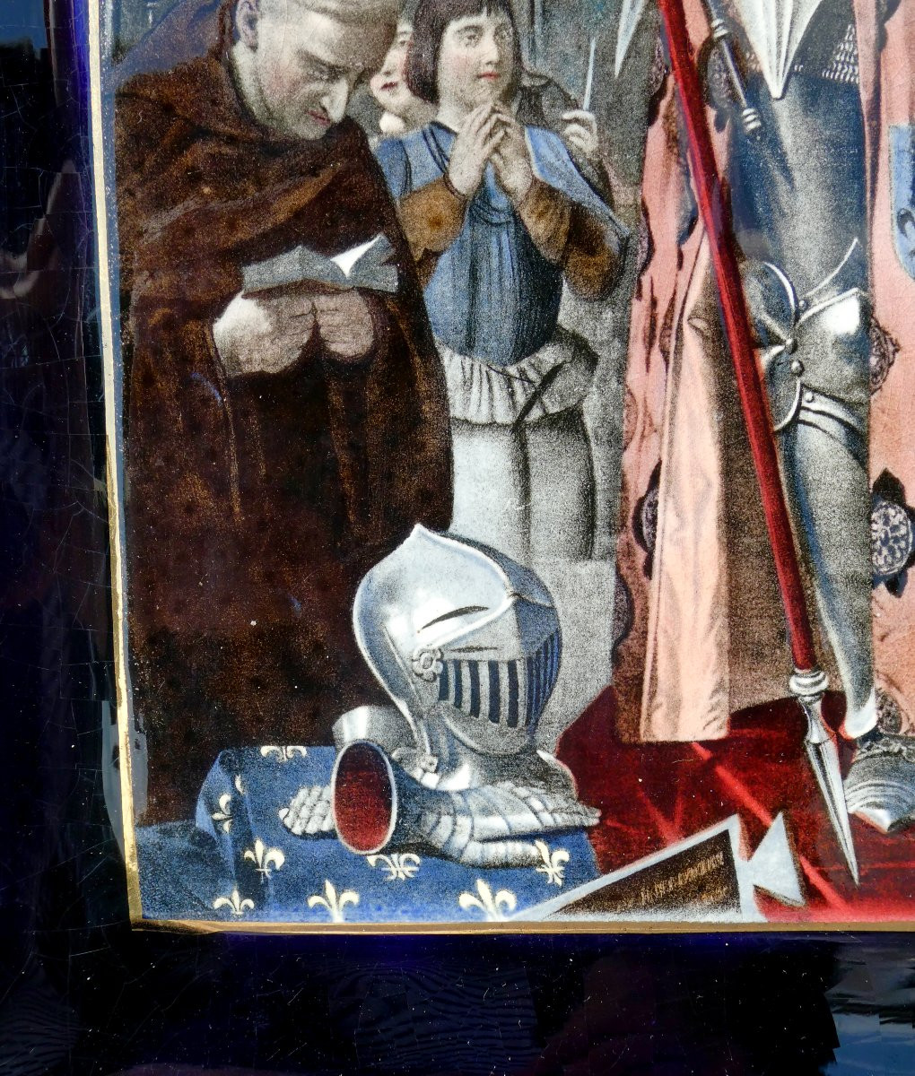 Grand Plat En Faience De Sarreguemines , Jeanne D'Arc D'Apres Ingres , Sacre Du Roi Charles VII-photo-4