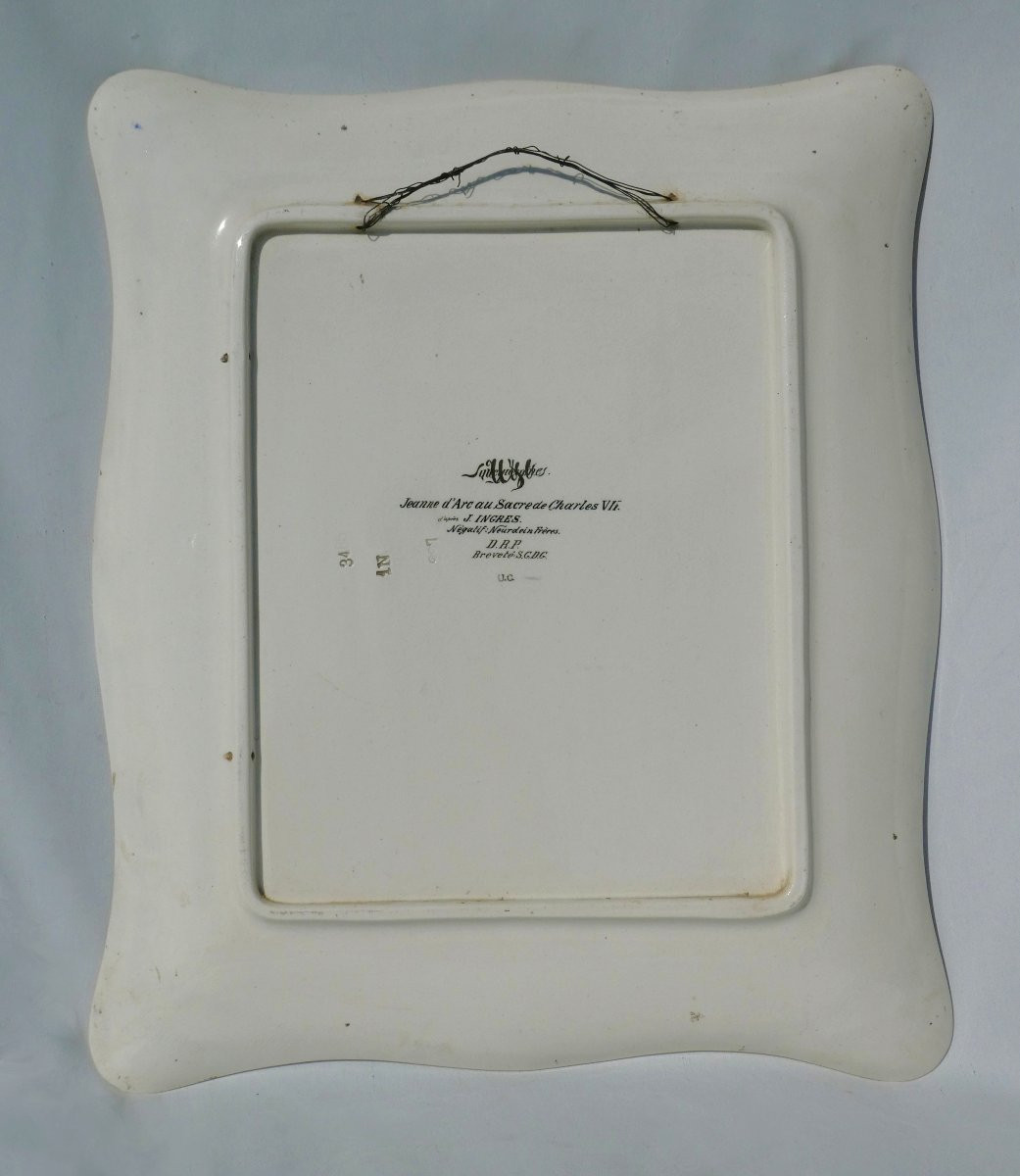 Grand Plat En Faience De Sarreguemines , Jeanne D'Arc D'Apres Ingres , Sacre Du Roi Charles VII-photo-1