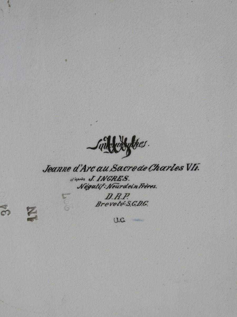 Grand Plat En Faience De Sarreguemines , Jeanne D'Arc D'Apres Ingres , Sacre Du Roi Charles VII-photo-2