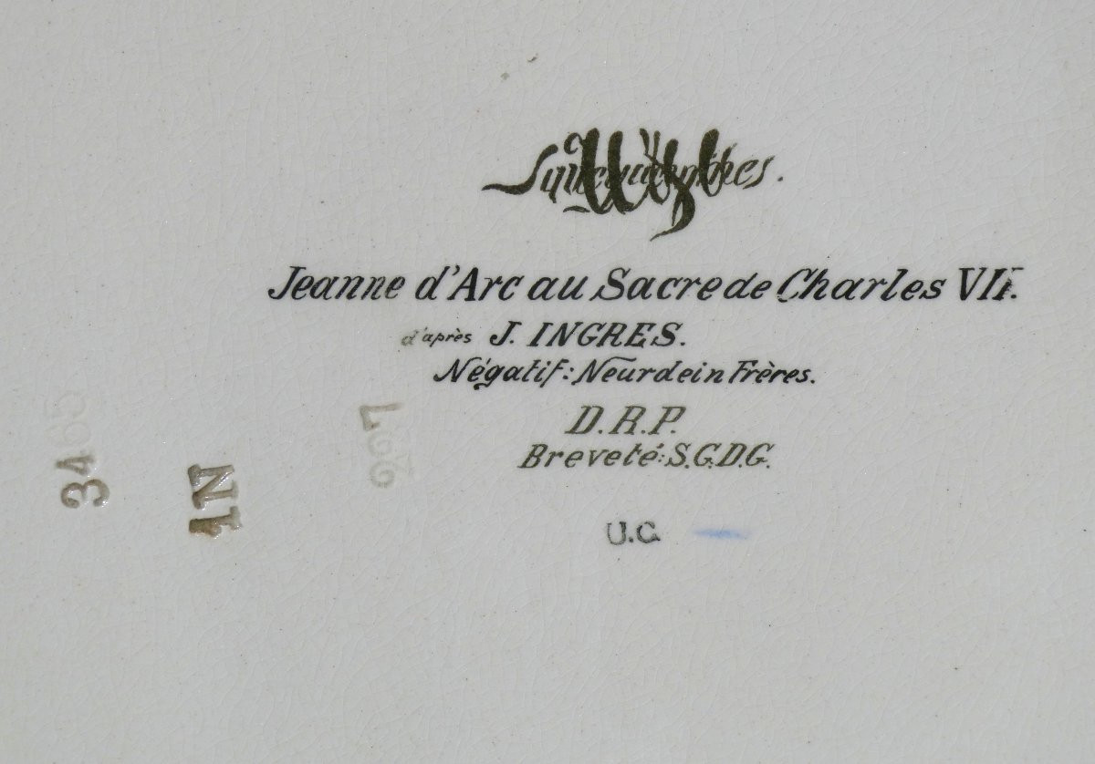 Grand Plat En Faience De Sarreguemines , Jeanne D'Arc D'Apres Ingres , Sacre Du Roi Charles VII-photo-3