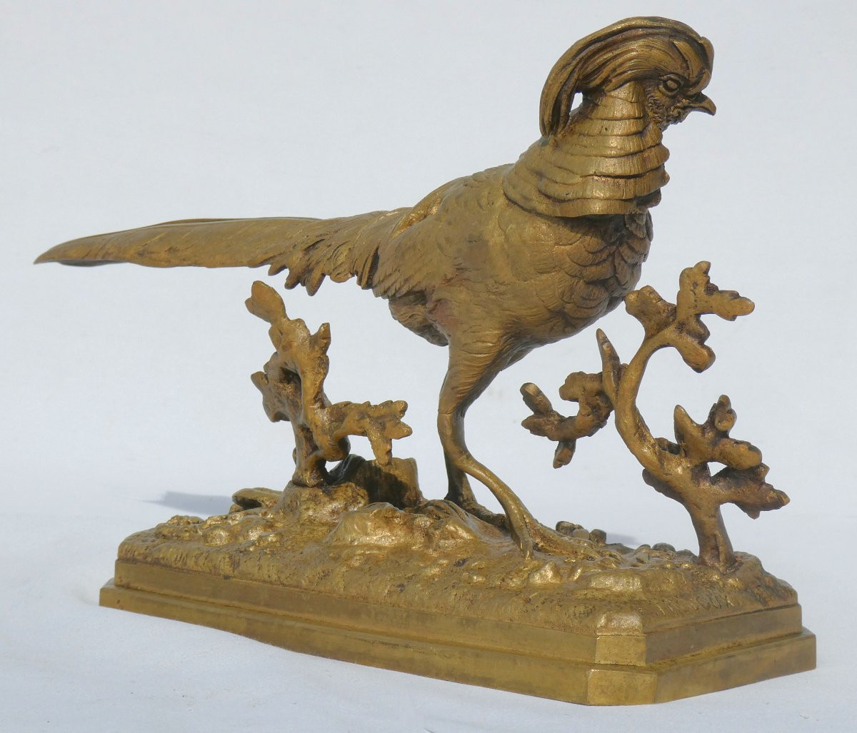 Animal Sculpture, Pheasant, Signed Henri Emile Adrien Trodoux, Bronze Patina-photo-3