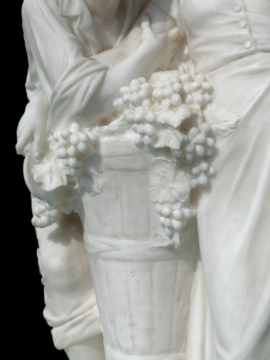 Large Alabaster Sculpture Signed Giuseppe Gambogi, The Happy Harvest, Loving Couple-photo-3