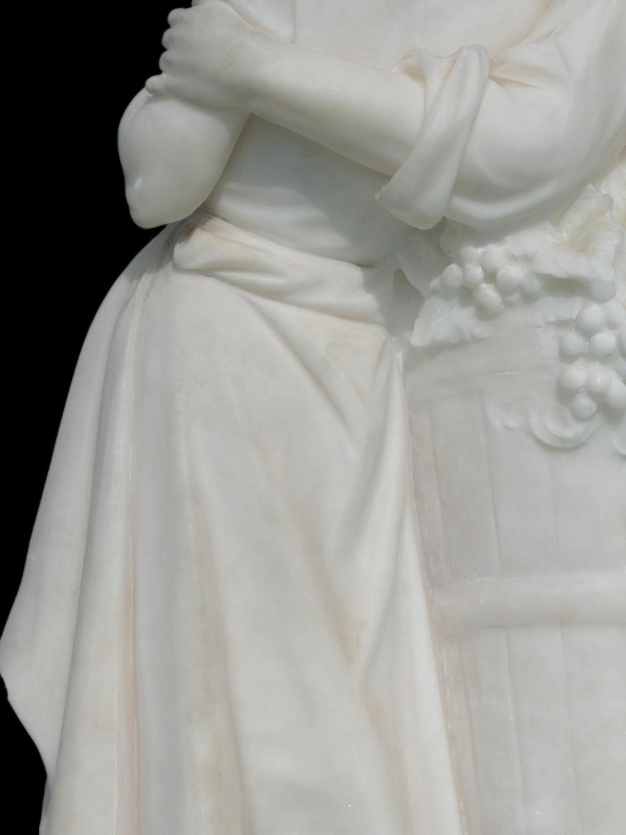Large Alabaster Sculpture Signed Giuseppe Gambogi, The Happy Harvest, Loving Couple-photo-6