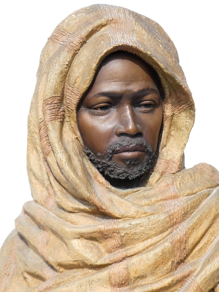 Orientalist Male Bust In Terracotta, Goldscheider, Signed Paul Prunier, 19th Century, Moroccan-photo-2