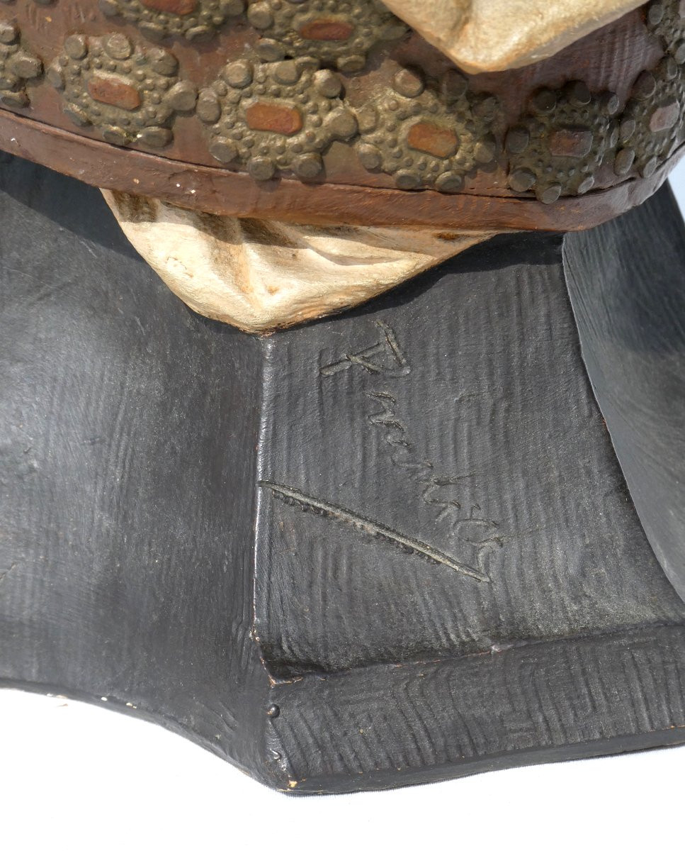 Orientalist Male Bust In Terracotta, Goldscheider, Signed Paul Prunier, 19th Century, Moroccan-photo-3