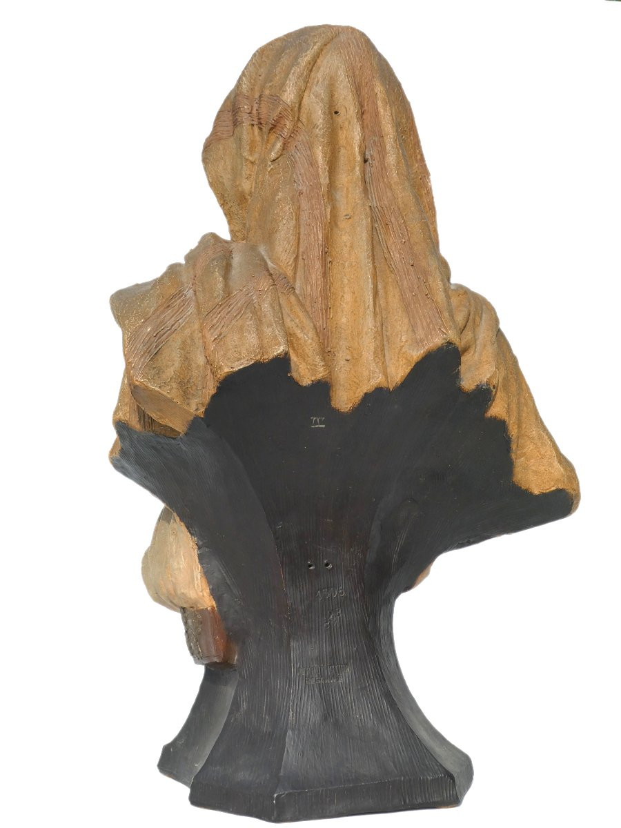 Orientalist Male Bust In Terracotta, Goldscheider, Signed Paul Prunier, 19th Century, Moroccan-photo-3