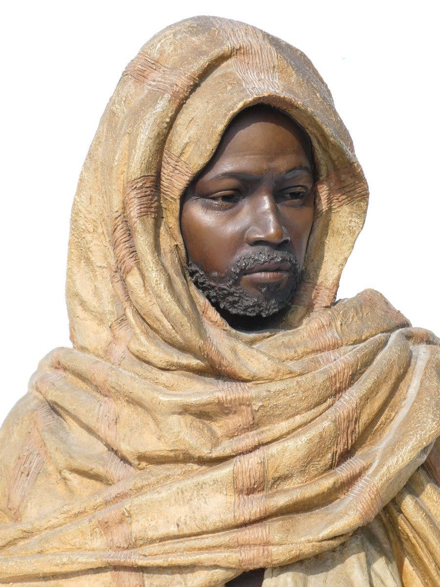 Orientalist Male Bust In Terracotta, Goldscheider, Signed Paul Prunier, 19th Century, Moroccan-photo-6