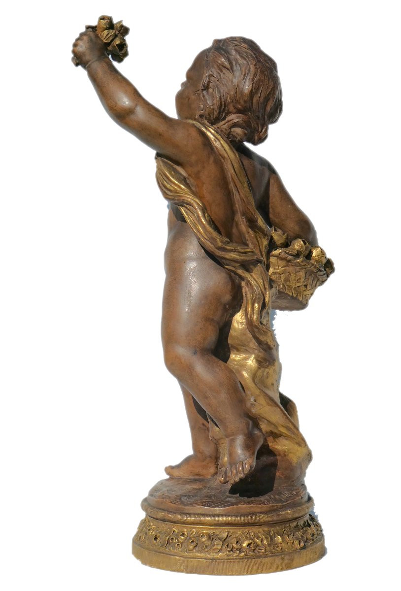 Sculpture En Terre Cuite Style Napoléon III , Chérubin / Putto Aux Fleurs XIXe Joseph d'Asté-photo-3