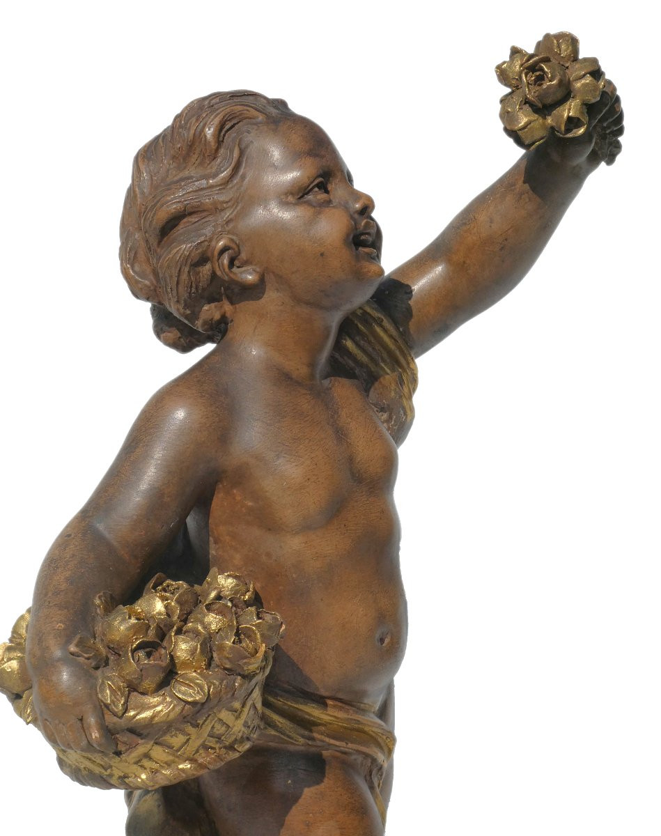 Sculpture En Terre Cuite Style Napoléon III , Chérubin / Putto Aux Fleurs XIXe Joseph d'Asté-photo-5