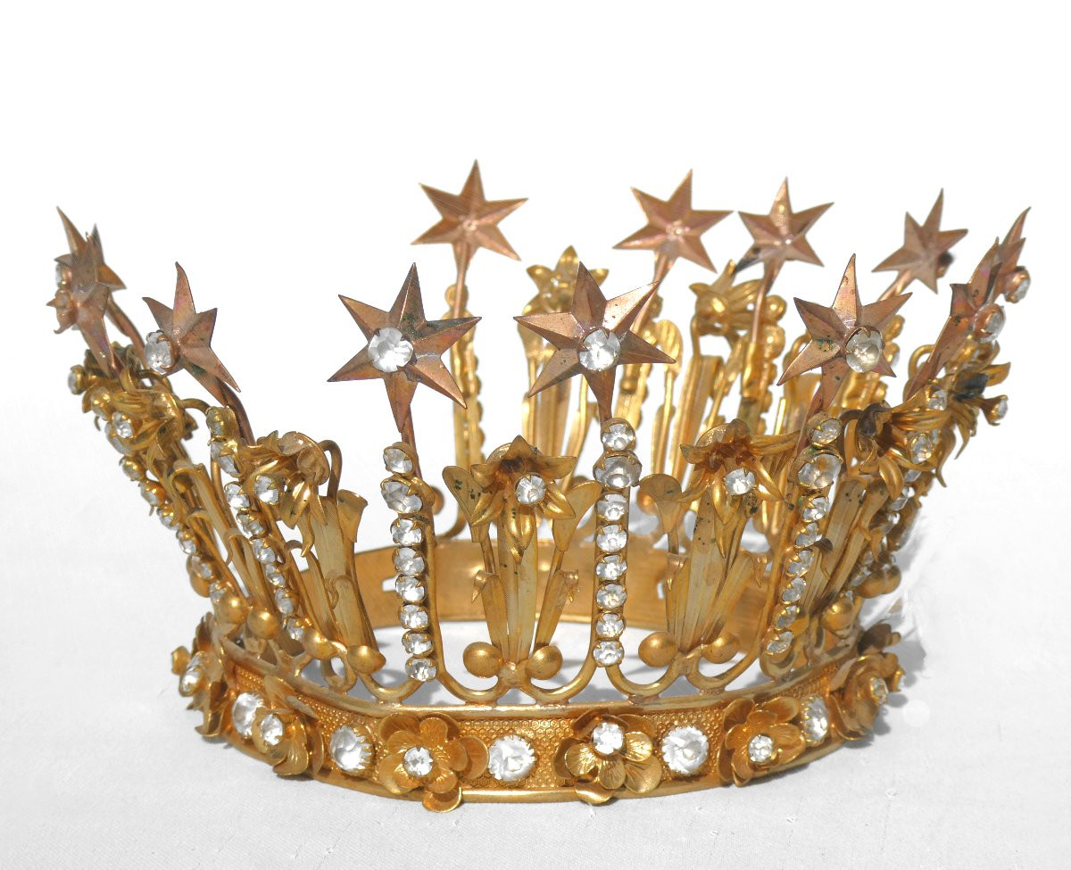Couronne De Vierge Epoque Napoléon III , XIXe Bijou D'Eglise , Fleurs De Lys , Diademe , Tiare-photo-2