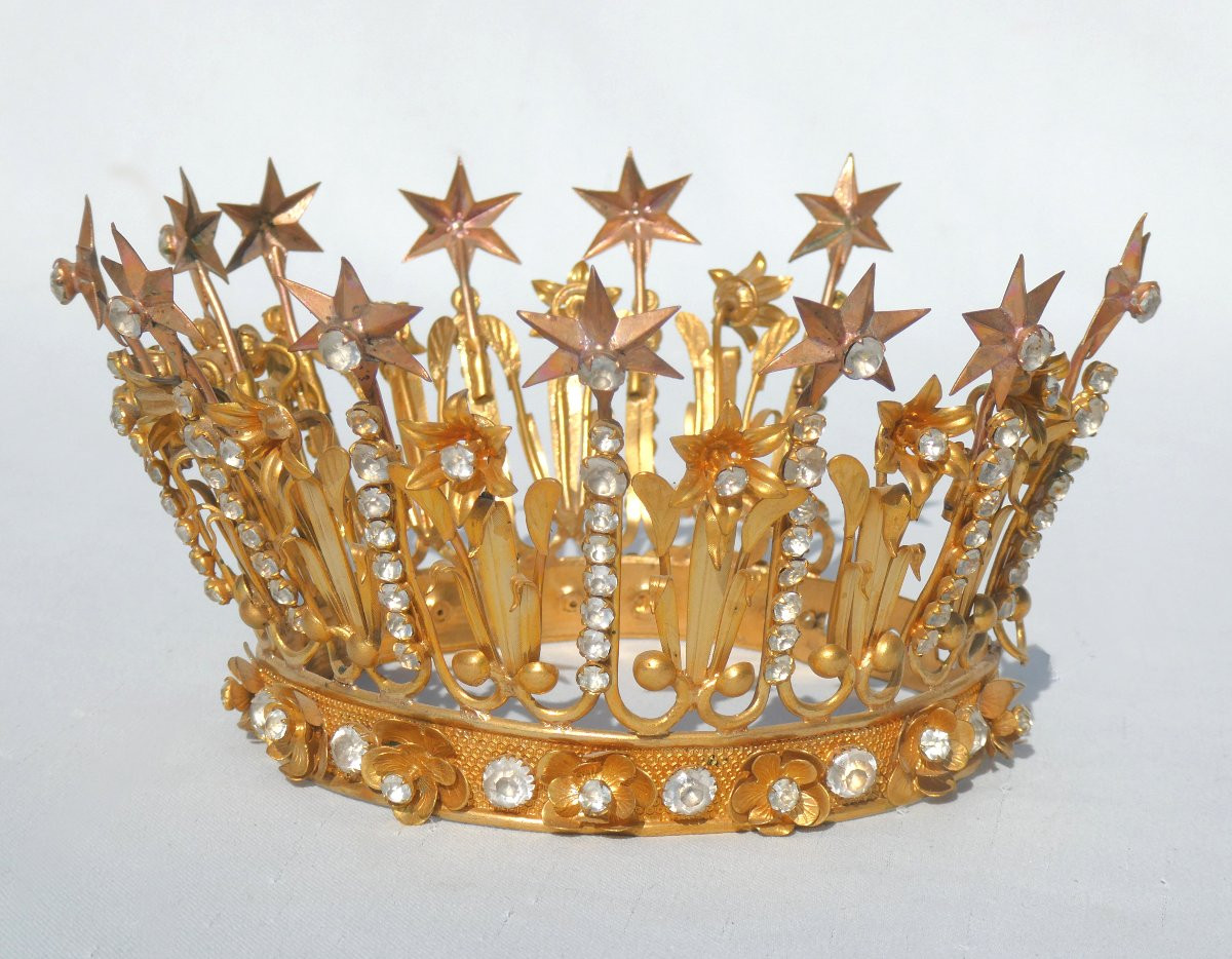 Couronne De Vierge Epoque Napoléon III , XIXe Bijou D'Eglise , Fleurs De Lys , Diademe , Tiare-photo-3