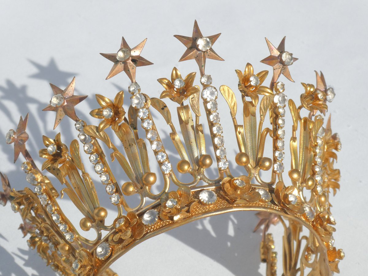 Couronne De Vierge Epoque Napoléon III , XIXe Bijou D'Eglise , Fleurs De Lys , Diademe , Tiare-photo-1