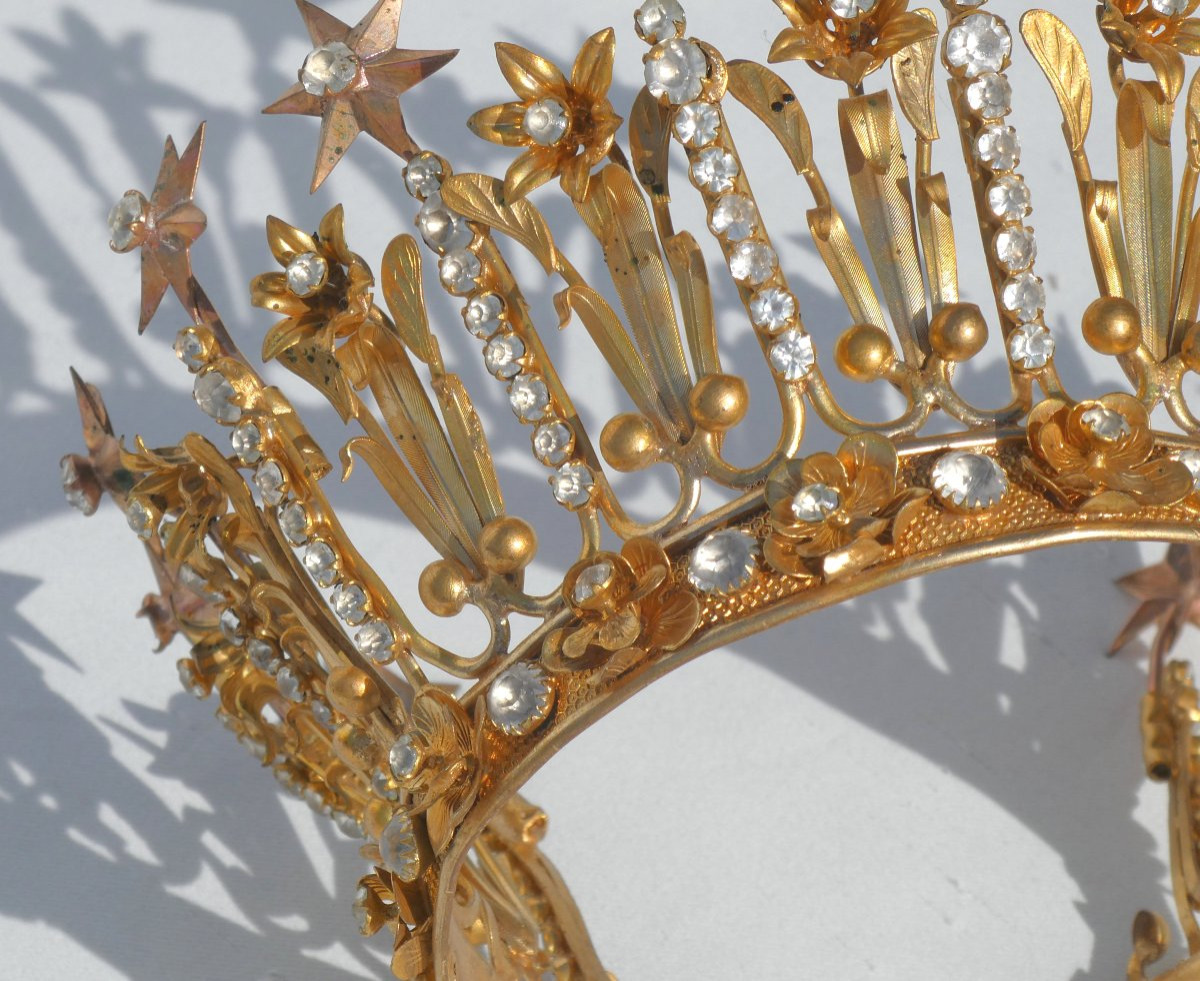 Couronne De Vierge Epoque Napoléon III , XIXe Bijou D'Eglise , Fleurs De Lys , Diademe , Tiare-photo-2