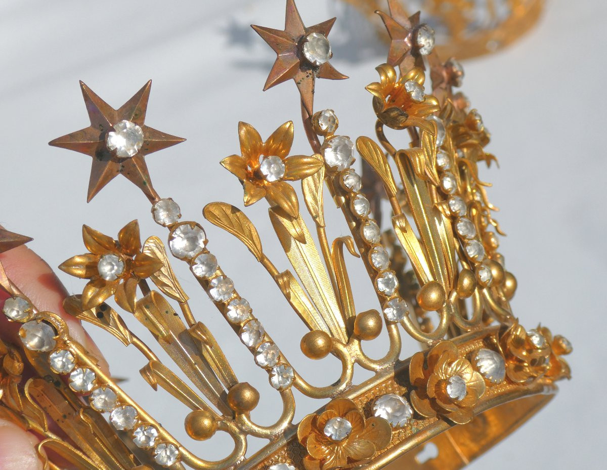 Couronne De Vierge Epoque Napoléon III , XIXe Bijou D'Eglise , Fleurs De Lys , Diademe , Tiare-photo-3
