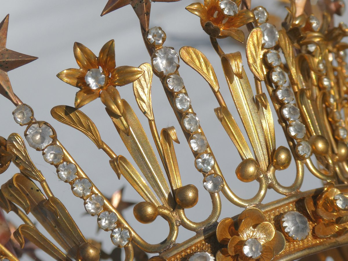 Couronne De Vierge Epoque Napoléon III , XIXe Bijou D'Eglise , Fleurs De Lys , Diademe , Tiare-photo-4