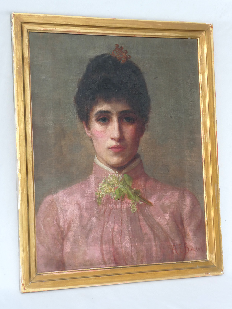 Oil On Canvas, Portrait Of A Young Woman 1890, 19th Century, Evening Dress, Annie Elizabeth Bowler