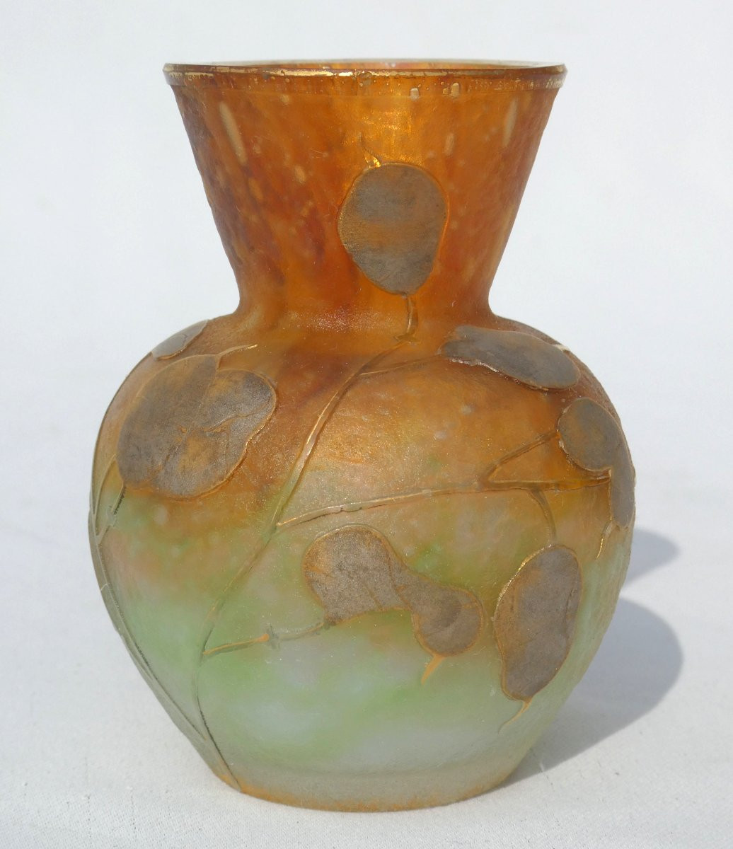 Vase Miniature à Devise Monnaie Du Pape Daum Nancy Croix De Lorraine , XIXE Acide  Art Nouveau-photo-3