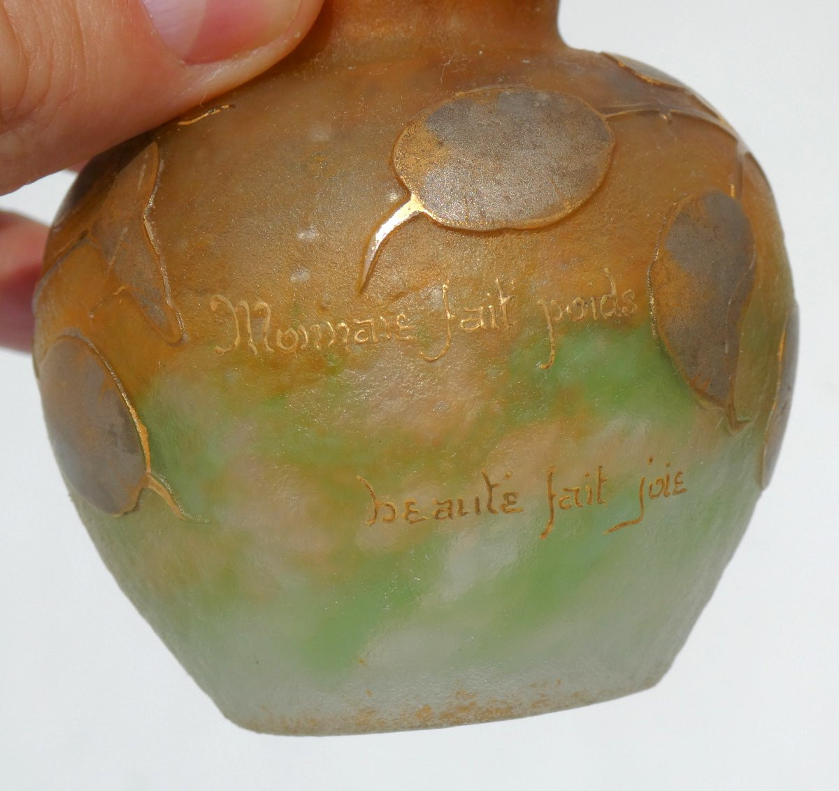 Vase Miniature à Devise Monnaie Du Pape Daum Nancy Croix De Lorraine , XIXE Acide  Art Nouveau-photo-1