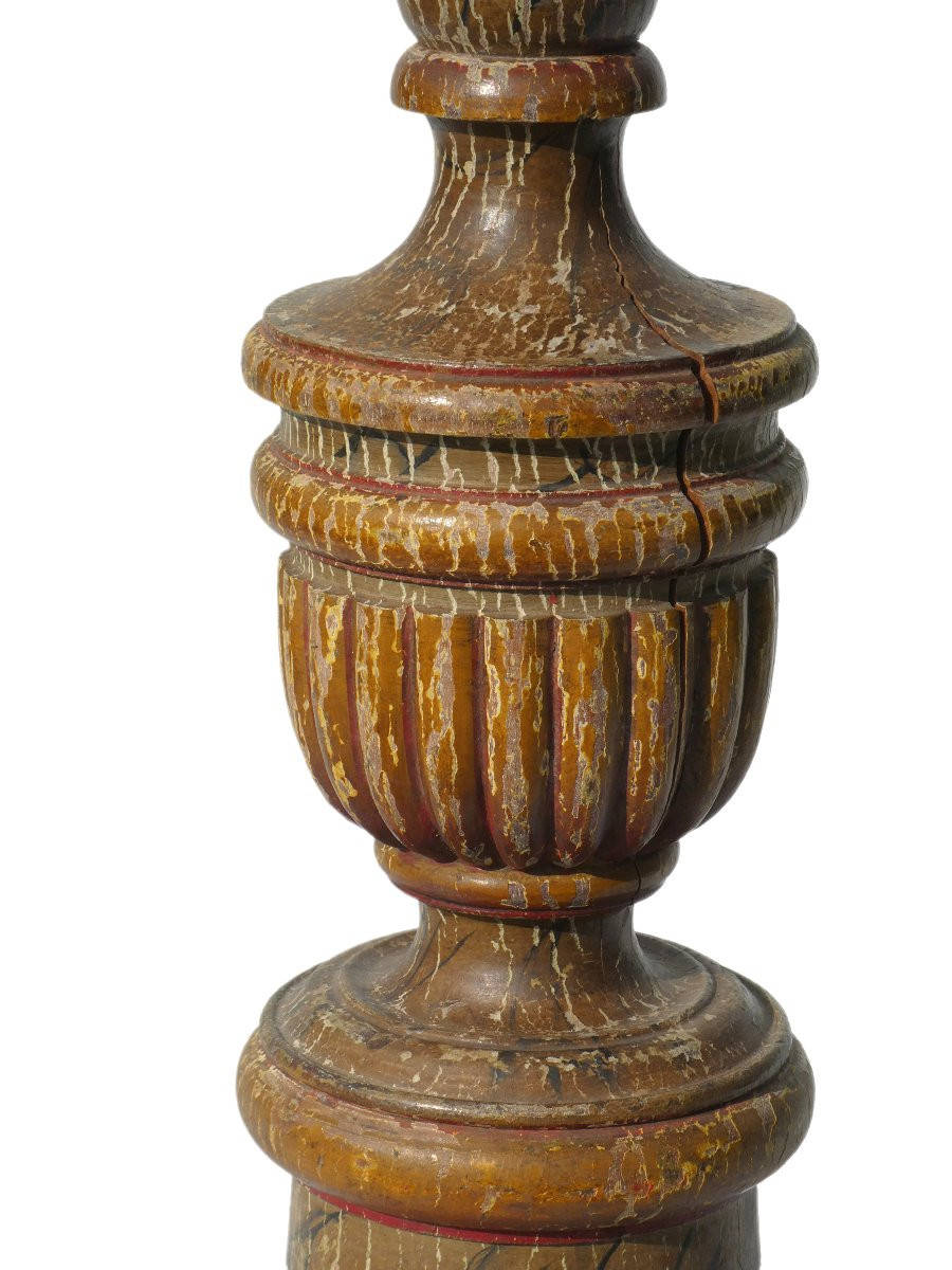 Pique Cierge En Bois Polychrome Fin XVIIIe Siecle , Bougeoir D'Eglise , Provence Pic Lithurgie-photo-2