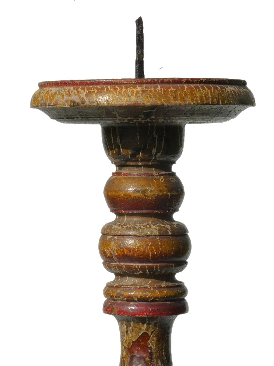 Pique Cierge En Bois Polychrome Fin XVIIIe Siecle , Bougeoir D'Eglise , Provence Pic Lithurgie-photo-4