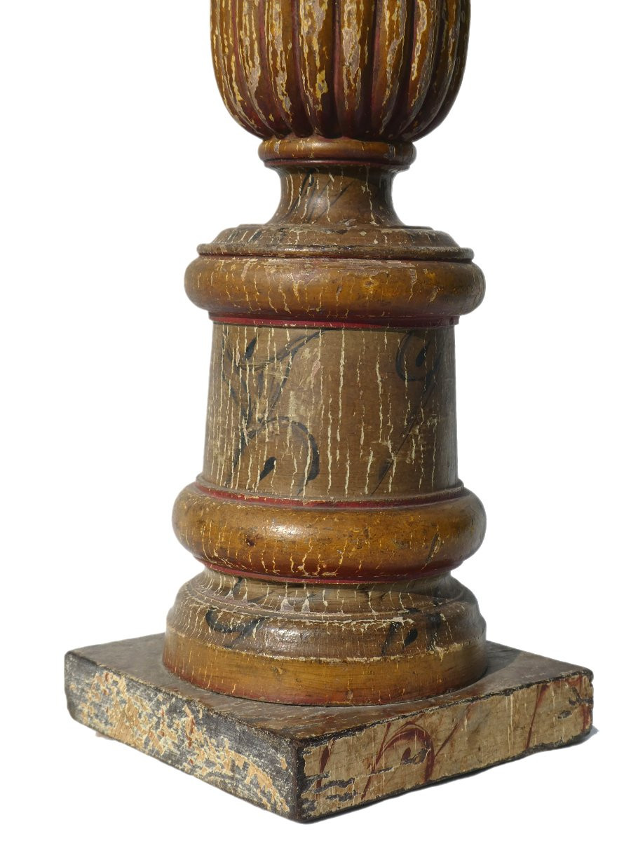 Pique Cierge En Bois Polychrome Fin XVIIIe Siecle , Bougeoir D'Eglise , Provence Pic Lithurgie-photo-1