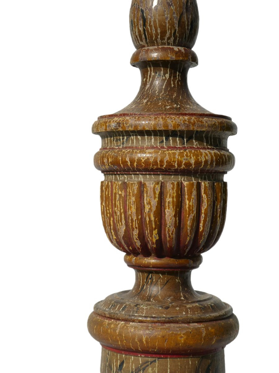 Pique Cierge En Bois Polychrome Fin XVIIIe Siecle , Bougeoir D'Eglise , Provence Pic Lithurgie-photo-2