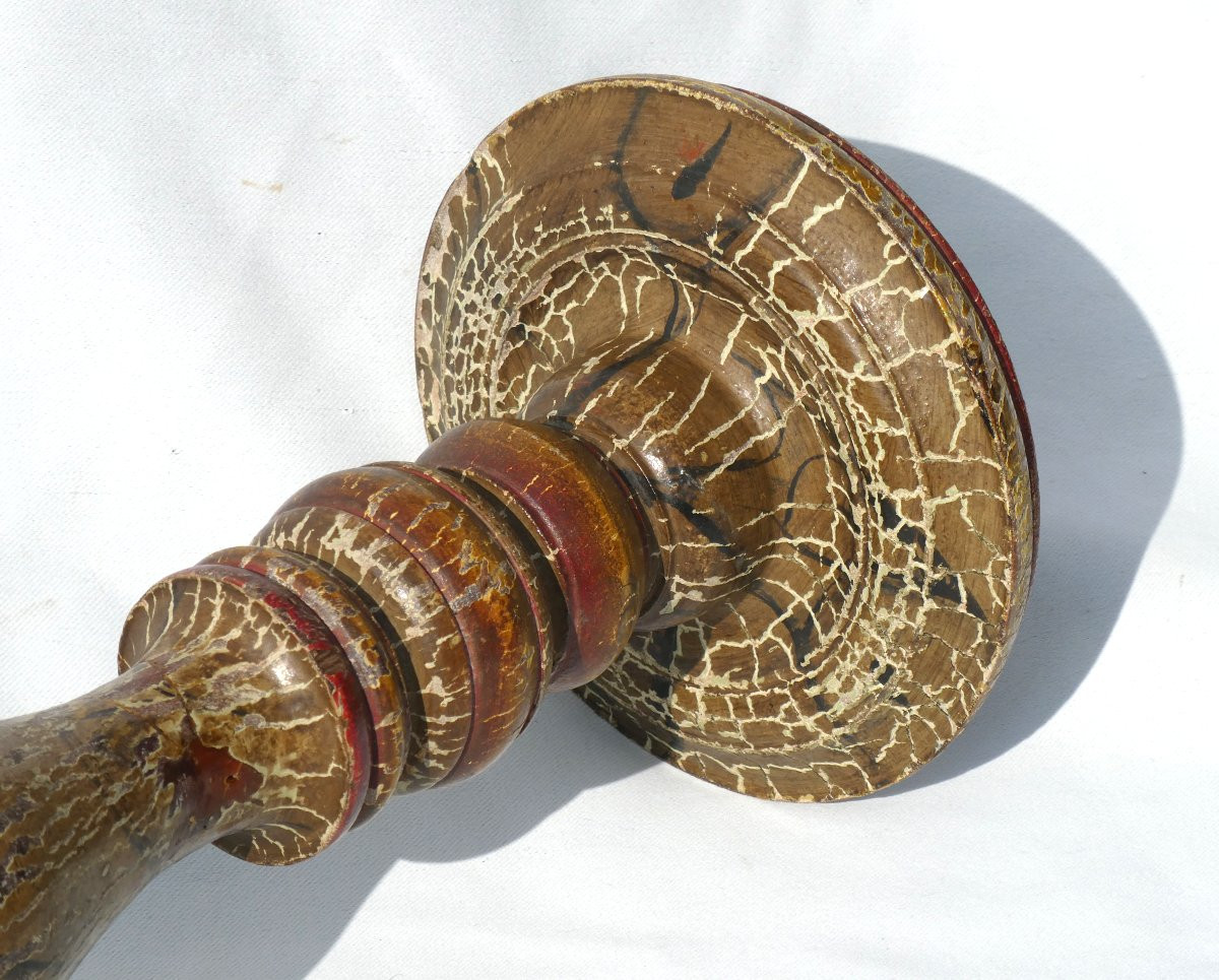 Pique Cierge En Bois Polychrome Fin XVIIIe Siecle , Bougeoir D'Eglise , Provence Pic Lithurgie-photo-4